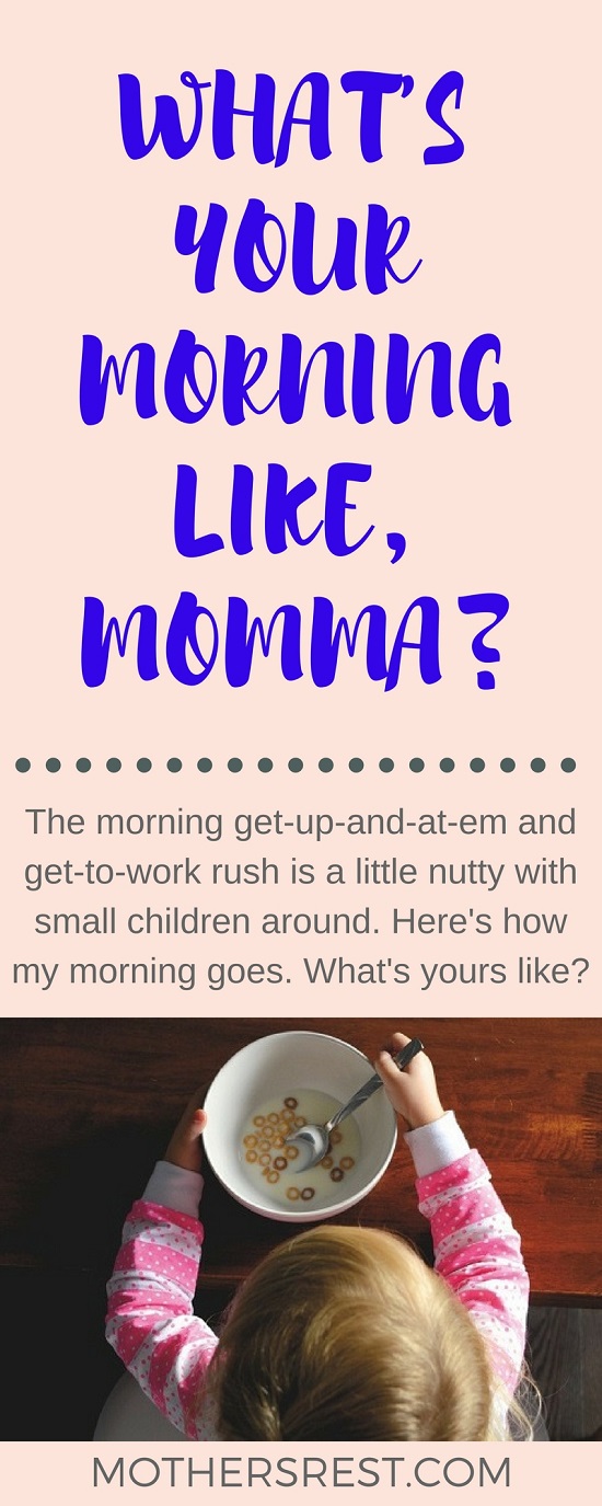 The morning get-up-and-at-em-and-get-to-work rush is a little nutty with two small children around. Here's how my morning went. What's yours like?