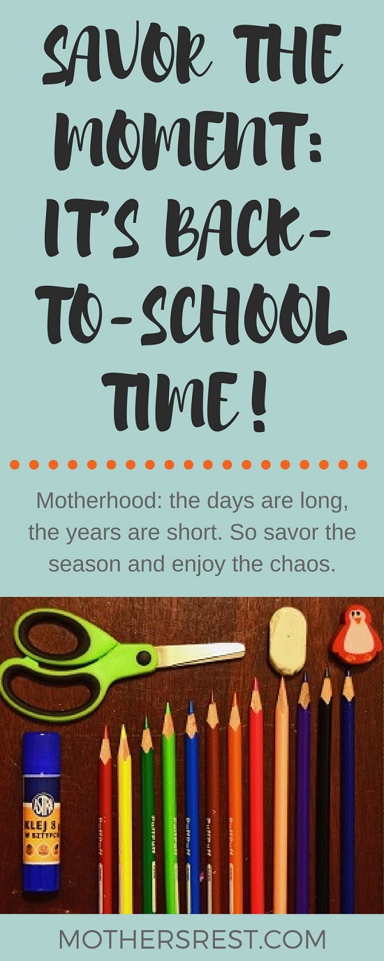 Motherhood: the days are long, the years are short. So savor the season and enjoy the chaos. And mark this back-to-school time with a new family tradition to celebrate the milestones along the way. 