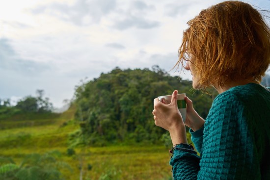 woman drinking coffee