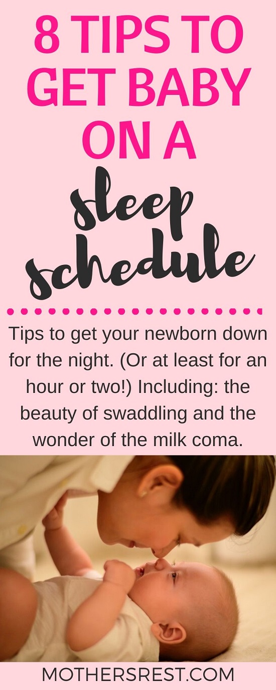 8 tips to get your newborn down for the night. (Or at least for an hour or two!) Including: the beauty of swaddling and the wonder of the milk coma.