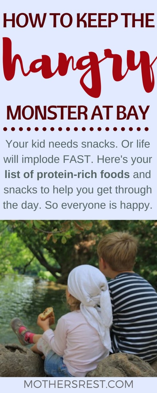 Your kid needs snacks. Or life will implode FAST. Here is your list of protein-rich foods and snacks to help you get through the day. So everyone is happy.